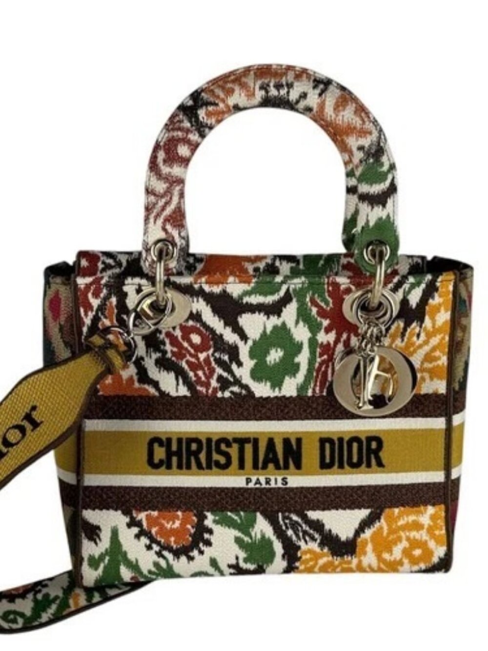 Auth Christian Dior Lady D-Lite Handbag Shoulder Bag Orange/Brown Canvas z10158